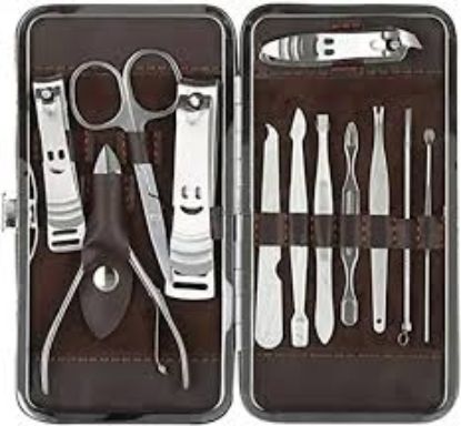 BEST QUALITYطقم باديكير للكبار 12 قطعه محفظه بني