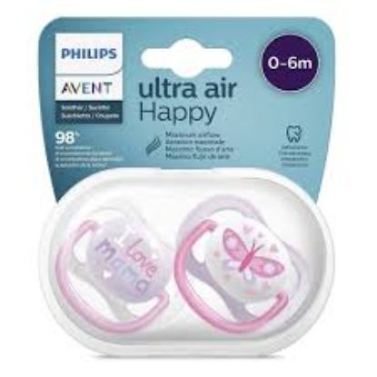 AVENT ULTRA AIR HAPPY SOOTHER 0-6M -2PCS سكاته بناتي