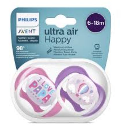 AVENT ULTRA AIR HAPPY SOOTHER 6-18M -2PCS سكاته بناتي