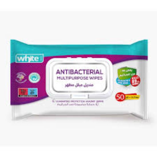 WHITE ANTIBACTERIAL WIPES 50 PCS