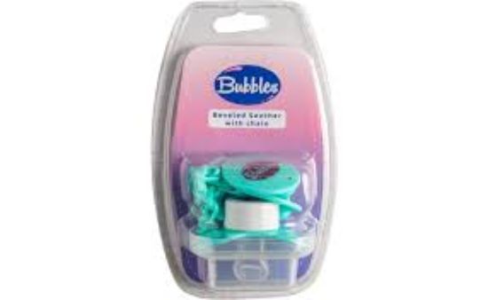 BUBBLES BEVELED SOOTHER 6 MONTH سكاتة مشطوفة بالسلسلة