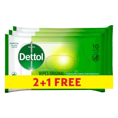 DETTOL SKIN WIPES ORIGINAL, 10 TISSUES OFFR (2+1 FREE)