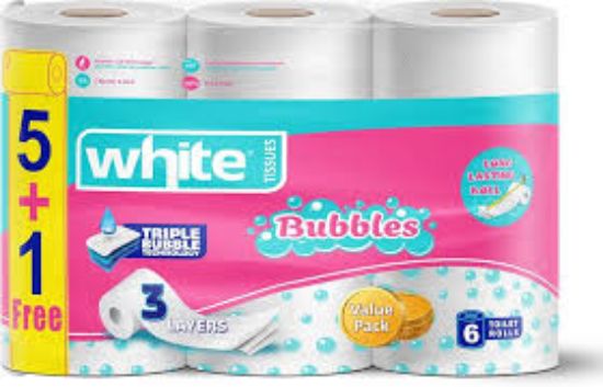 WHITE TISSUES ROLL TOILET 6 PACK