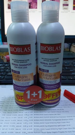 BIOBLAS HERBAL SHAMPOO COLLAGEN & KERATIN  FOR HAIR LOSS 300 MLOFFER 1+1