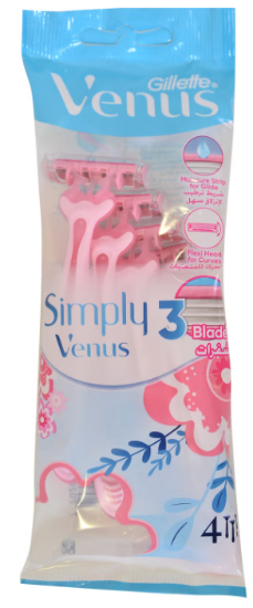 GILLETTE SIMPLY SMOOTH VENUS 3 PINK 4 BLADES