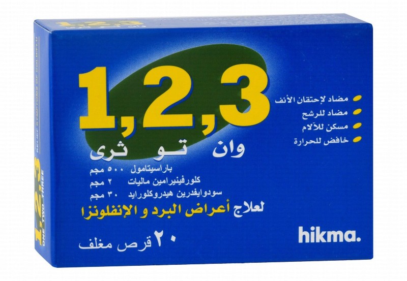 1,2,3 500mg Paracetamol, 2mg Chlorpheniramine & 30mg Pseudoephedrine Cold & Flu Relief Medication