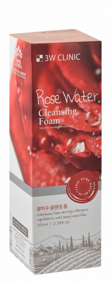 3W Clinic Hypoallergenic Smoothing & Moisturizing Foaming Facial Cleanser with Rose Water