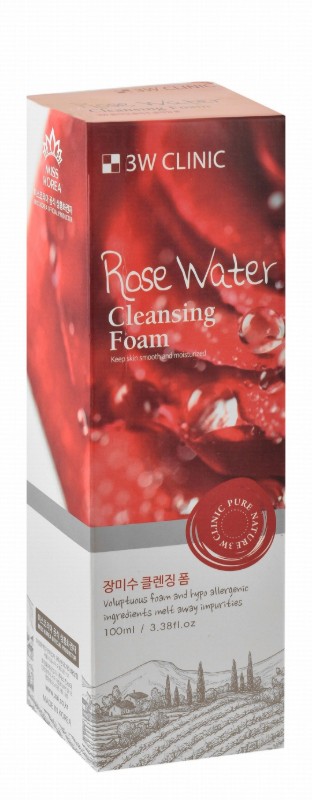 3W Clinic Hypoallergenic Smoothing & Moisturizing Foaming Facial Cleanser with Rose Water