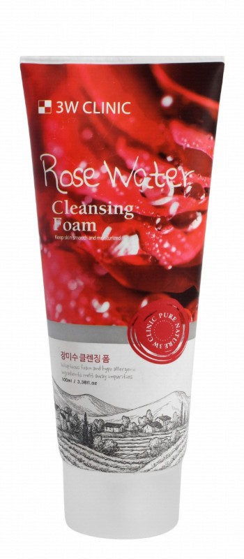 3W Clinic Hypoallergenic Smoothing & Moisturizing Foaming Facial Cleanser with Rose Water