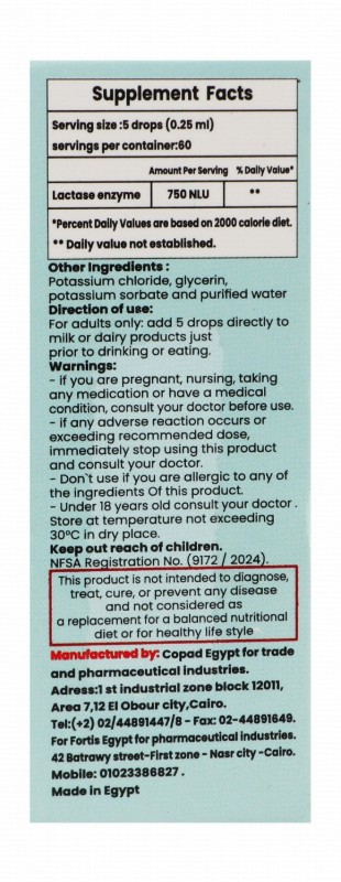 750 NLU Lactase Enzyme Lactose Digestion Support Supplement Drops