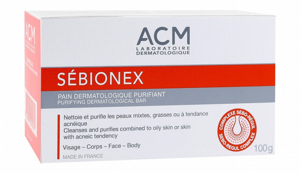 ACM Sebionex Purifying Dermatological Face & Body Bar for Combination to Oily & Acne-Prone Skin - soap free, non comedogenic