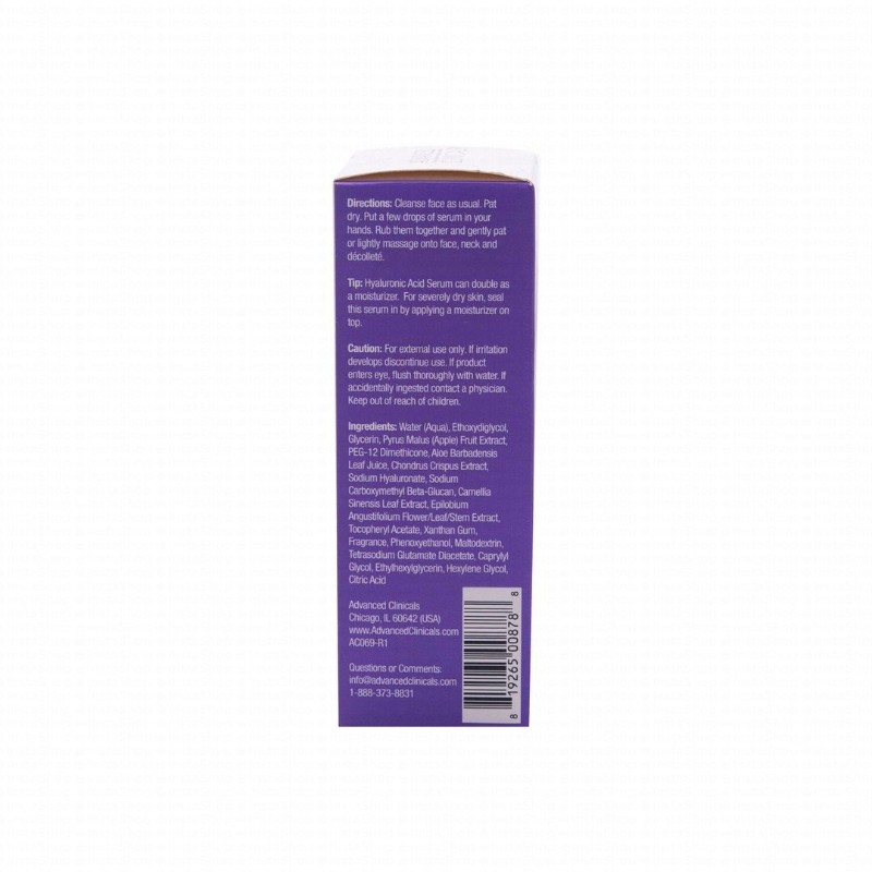Advanced Clinicals Instant Facial Skin Hydrator Serum with Hyaluronic Acid - parabens free