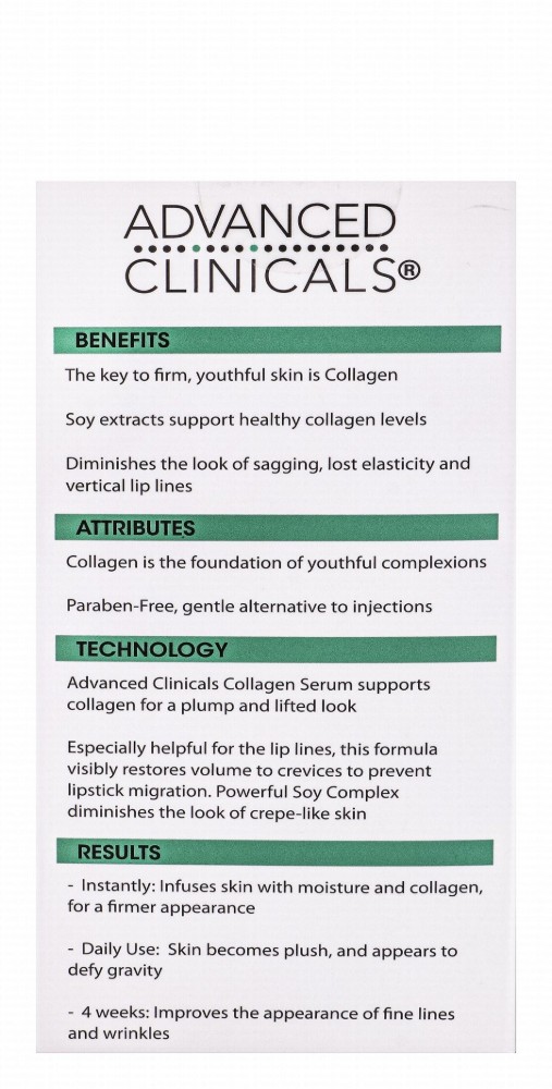 Advanced Clinicals Instant Plumping & Anti-Wrinkle Facial Serum with Collagen & Soy Extracts - parabens free