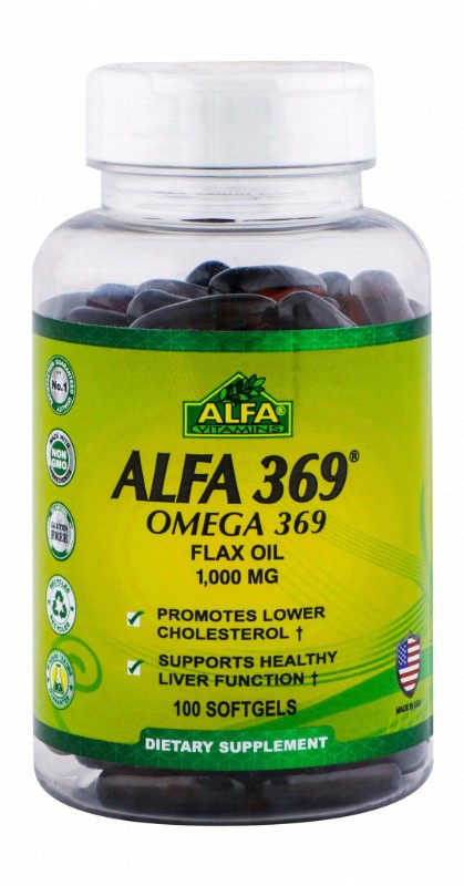 Alfa Vitamins 1000mg Flaxseed Oil Supplement with Omega 3, 6 & 9 for Cholesterol & Liver - GMO free, gluten free