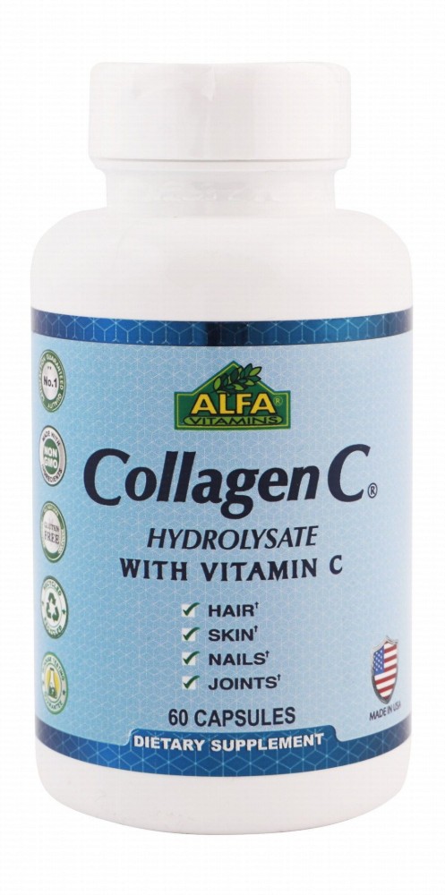 Alfa Vitamins Collagen C Hydrolysate Supplement with Vitamin C for Hair, Skin, Nails & Joints - GMO free, gluten free
