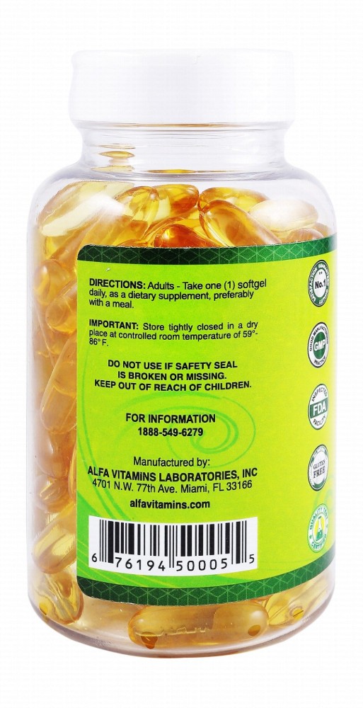 Alfa Vitamins Omega 3 1000mg Fish Oil Supplement for Lower Cholesterol & Healthy Liver Function - gluten free