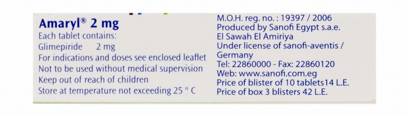 Amaryl 2mg Glimepiride Antidiabetic