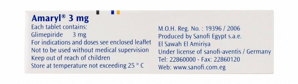 Amaryl 3mg Glimepiride Oral Antidiabetic