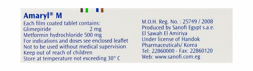 Amaryl M 2mg Glimepiride & 500mg Metformin Hydrochloride