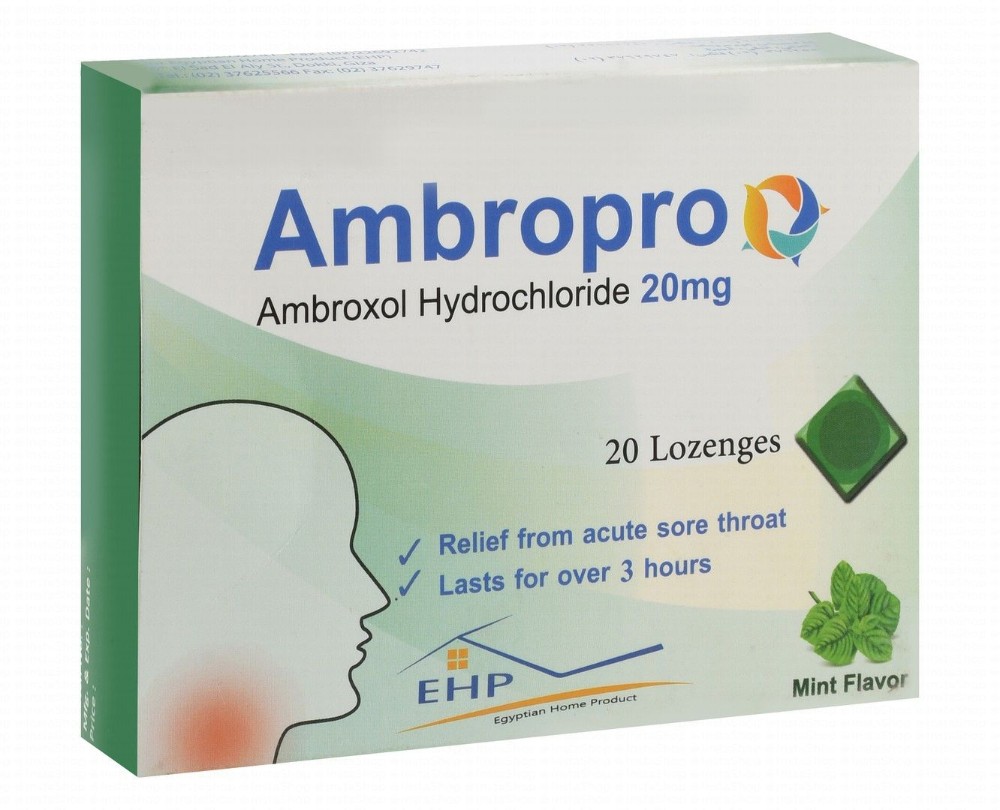 Ambropro 20mg Ambroxol Hydrochloride Sore Throat Relief Lozenges Mint Flavor