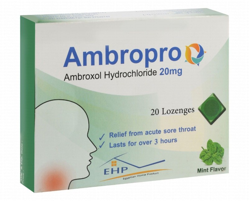 Ambropro 20mg Ambroxol Hydrochloride Sore Throat Relief Lozenges Mint Flavor