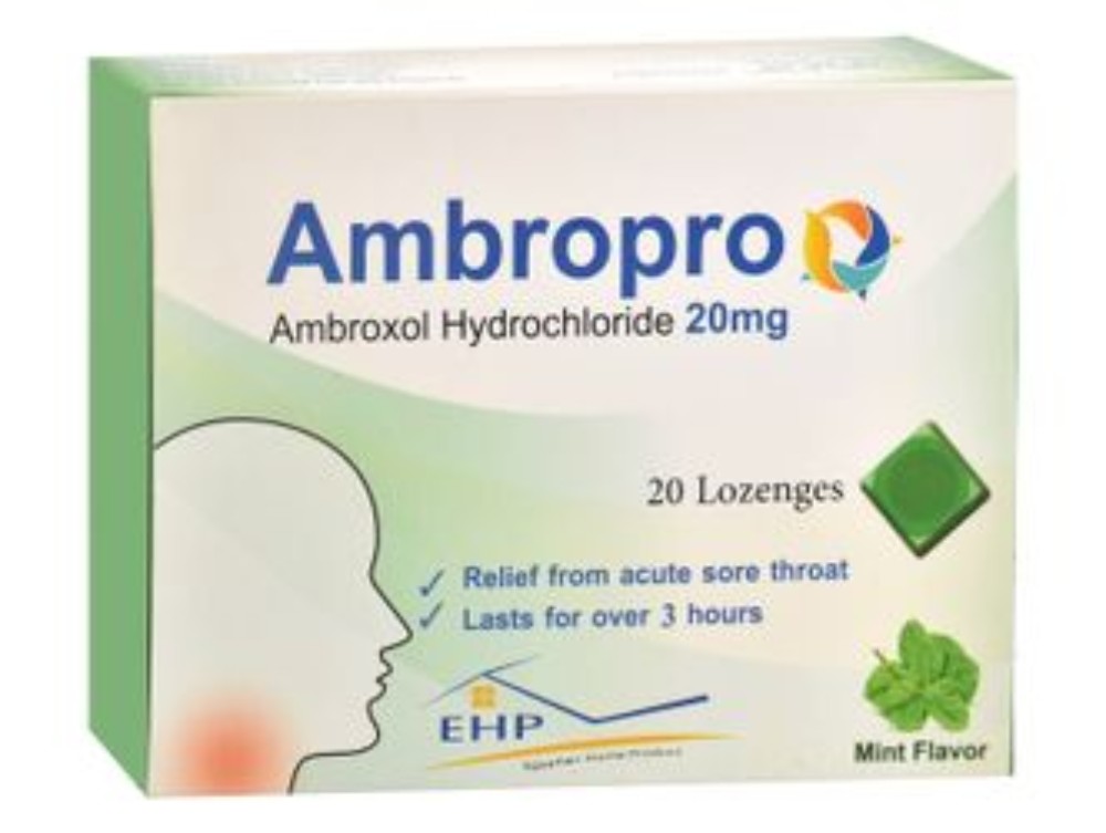 Ambropro 20mg Ambroxol Hydrochloride Sore Throat Relief Lozenges Mint Flavor