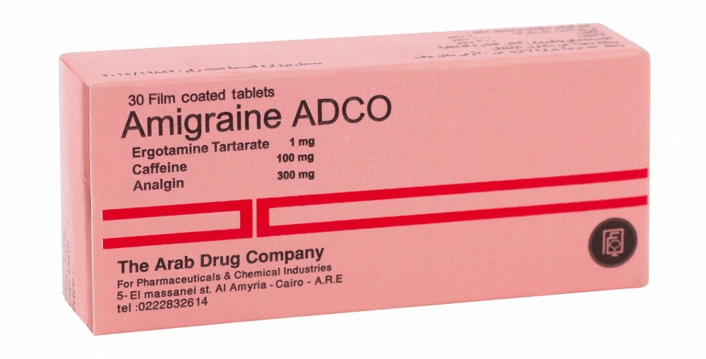 Amigraine ADCO 1mg Ergotamine Tartarate, 100mg Caffeine & 300mg Analgin