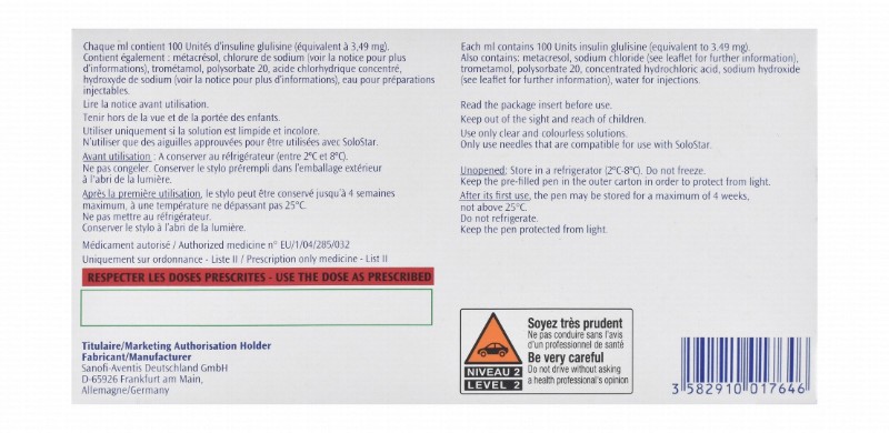 Apidra Solostar 100units/ml Insulin Glulisine Solution Pens for Subcutaneous Injection