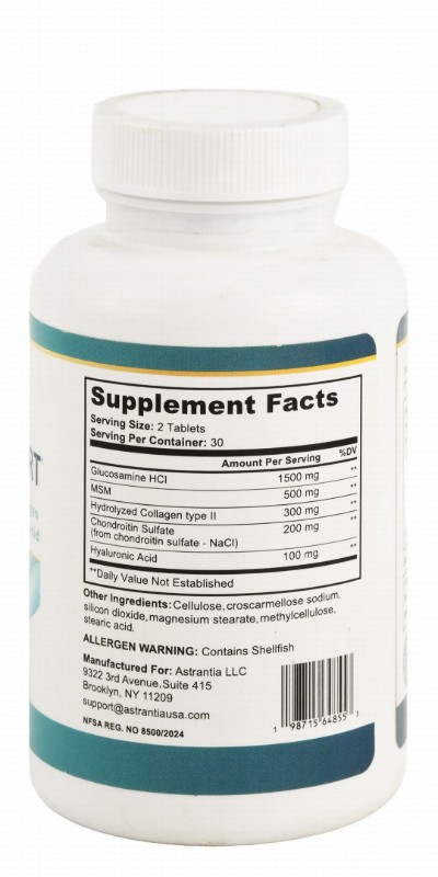 Astrantia 1500mg Glucosamine HCL & 200mg Chondroitin Sulfate Joints & Cartilages Mobility & Flexibility Support Supplement with MSM, Hydrolyzed Collagen II & Hyaluronic Acid