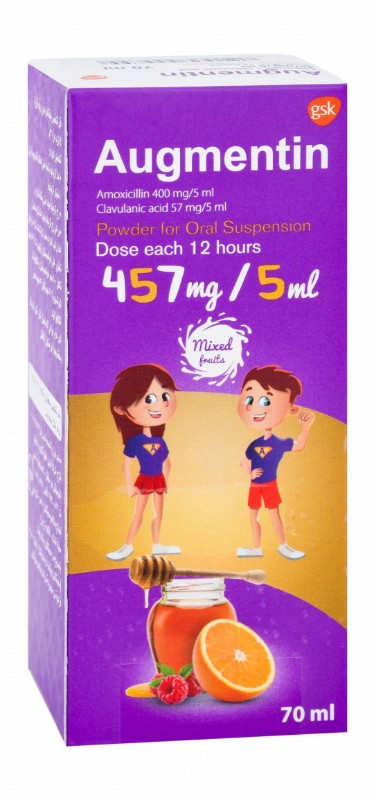 Augmentin 400mg/5ml Amoxicillin & 57mg/5ml Clavulanic Acid Oral Suspension Powder Mixed Fruits Flavor
