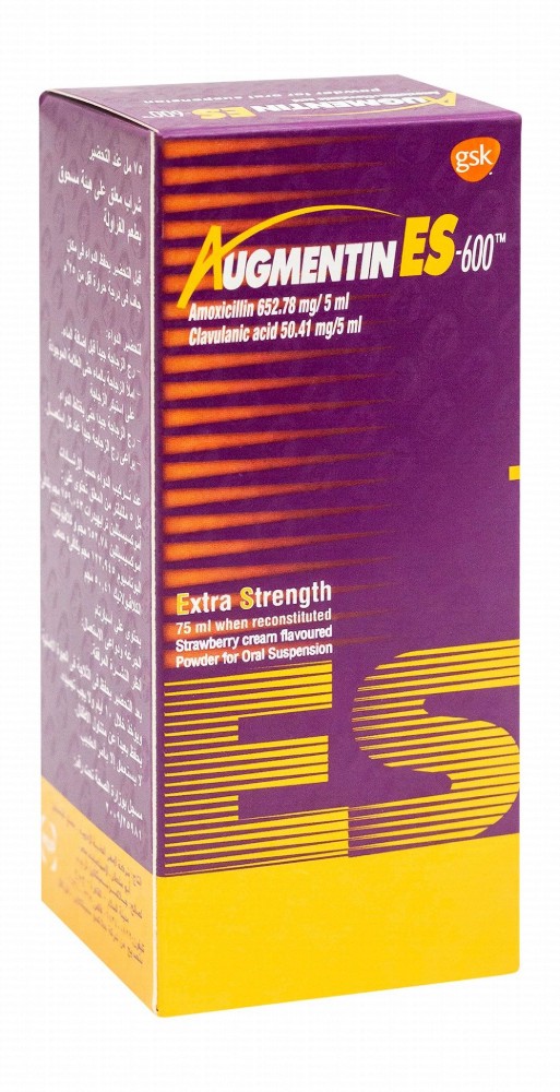 Augmentin ES-600 652.78mg Amoxicillin & 50.41mg Clavulanic Acid Oral Suspension Powder Strawberry Cream Flavor