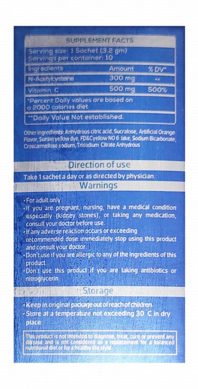 Avantic 300mg Acetylcysteine & 500mg Vitamin C Immune System Health, Fatigue & Oxidative Stress Support Supplement Effervescent Sachets Orange Flavor