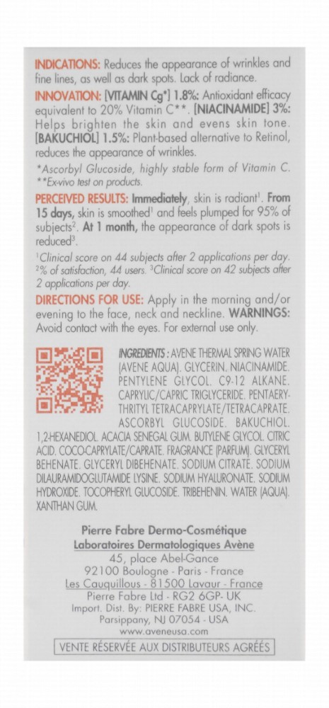 Avène Eau Thermale Activ Anti-Wrinkle Face Serum with Vitamin Cg, Niacinamide & Bakuchiol for Sensitive Skin