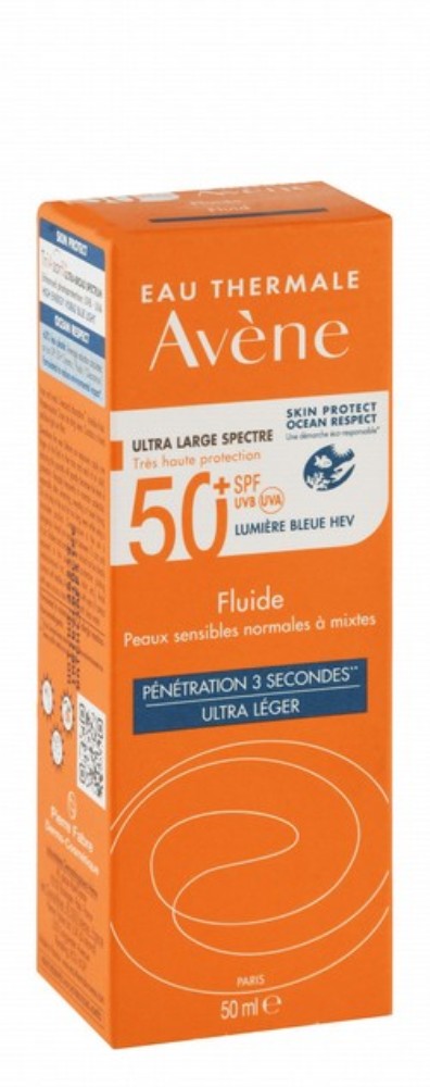Avène Eau Thermale Water-Resistant Broad Spectrum Ultra Light Facial Sunscreen Fluid for Normal, Combination & Sensitive Skin SPF50+ - non comedogenic