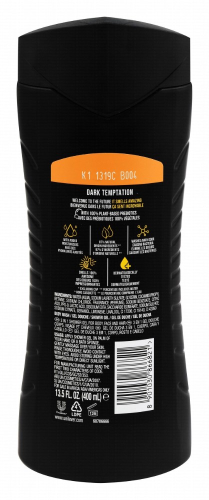 Axe Dark Temptation 3in1 Refreshing Body, Face & Hair Wash Dark Chocolate Scent