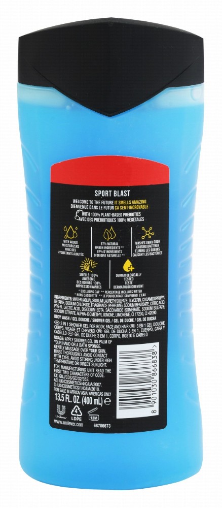 Axe Sport Blast Charge & Hydrate 3in1 Body, Face & Hair Wash Energizing Citrus Boost Scent