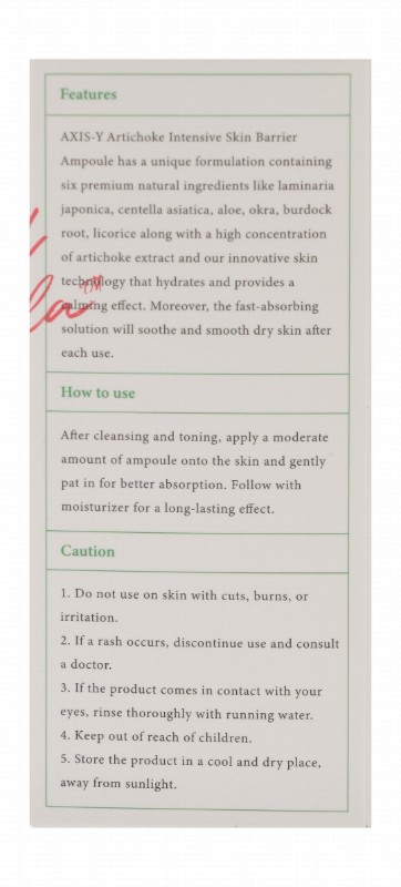 Axis-Y Artichoke Hydrating, Moisturizing & Protecting Intensive Skin Barrier Face Ampoule - vegan
