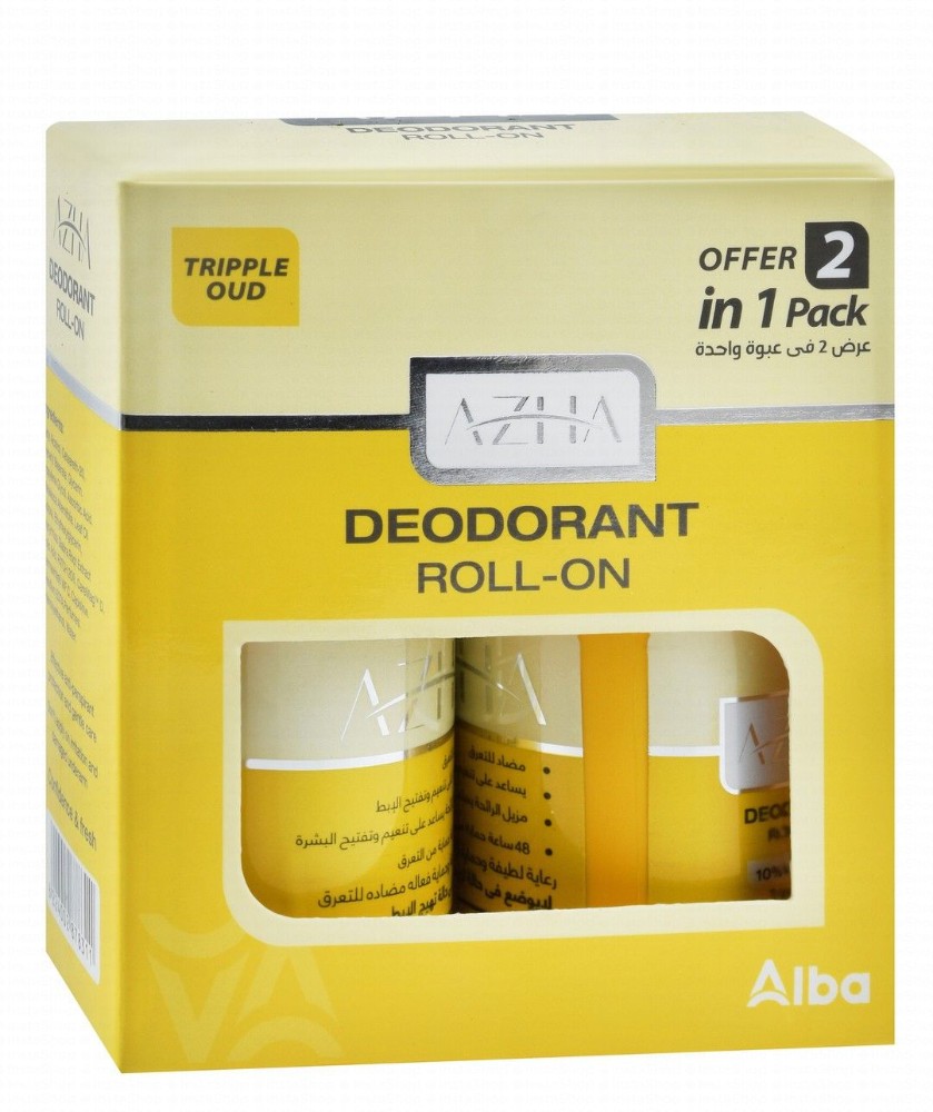 Azha 48H Antiperspirant Whitening Roll-On Deodorants Triple Oud Scent with Vitamin C