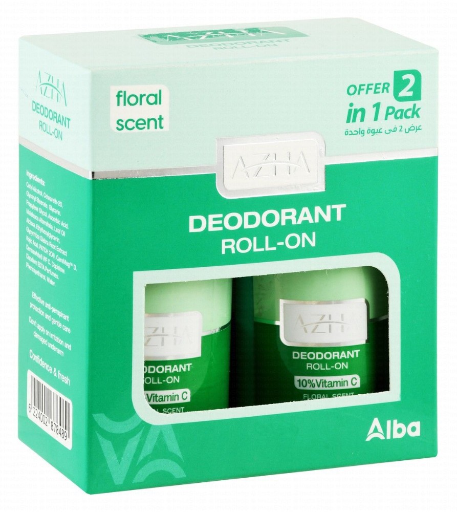 Azha 48H Protecting, Whitening & Hair Delaying Roll-On Deodorants Floral Scent Scent with Vitamin C