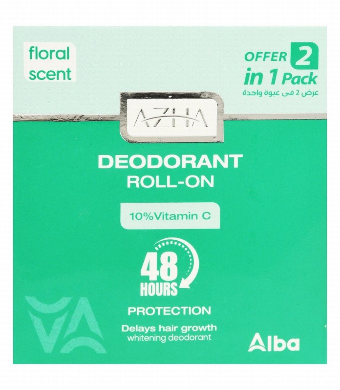 Azha 48H Protecting, Whitening & Hair Delaying Roll-On Deodorants Floral Scent Scent with Vitamin C