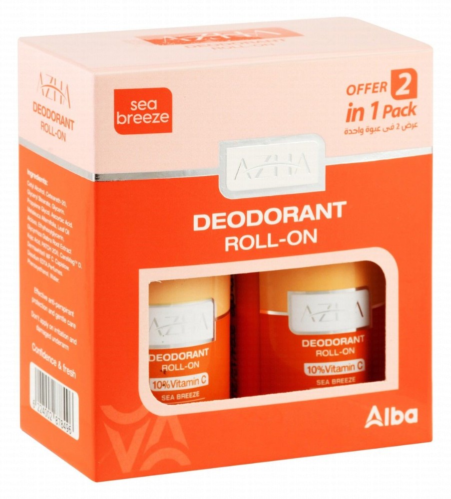 Azha 48H Protecting, Whitening & Hair Delaying Roll-On Deodorants Sea Breeze Scent with Vitamin C