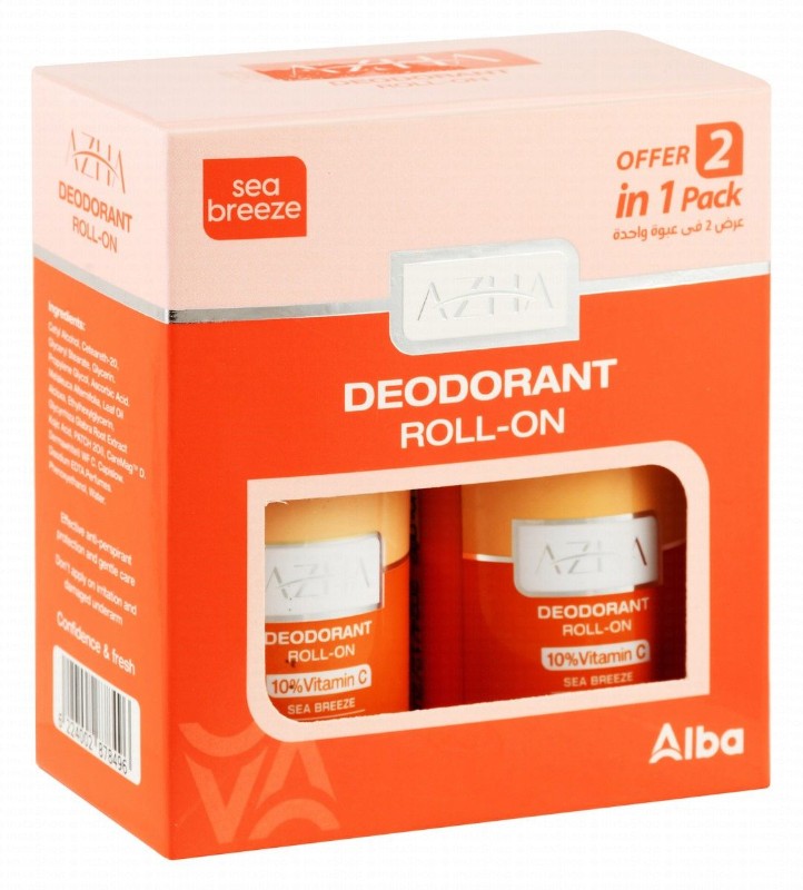 Azha 48H Protecting, Whitening & Hair Delaying Roll-On Deodorants Sea Breeze Scent with Vitamin C