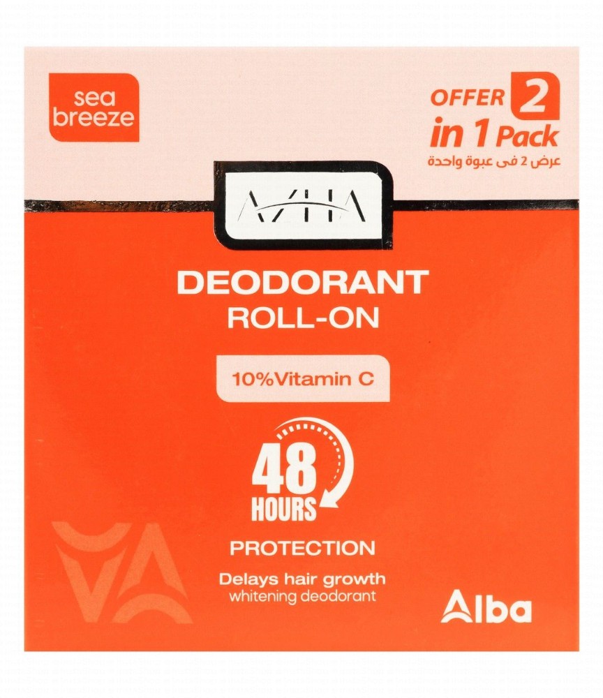 Azha 48H Protecting, Whitening & Hair Delaying Roll-On Deodorants Sea Breeze Scent with Vitamin C