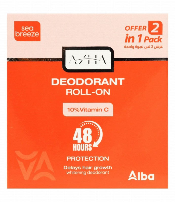 Azha 48H Protecting, Whitening & Hair Delaying Roll-On Deodorants Sea Breeze Scent with Vitamin C