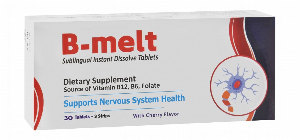 B-Melt 2mg Vitamin B6 Nervous System Support Supplement Cherry Flavor with Vitamin B12 & Folate