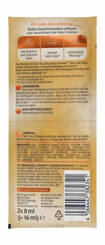 Balea Deep Cleansing Glow Peel-Off Face Mask with Hyaluronic Acid & Vitamin C for All Skin Types - vegan, microplastic free