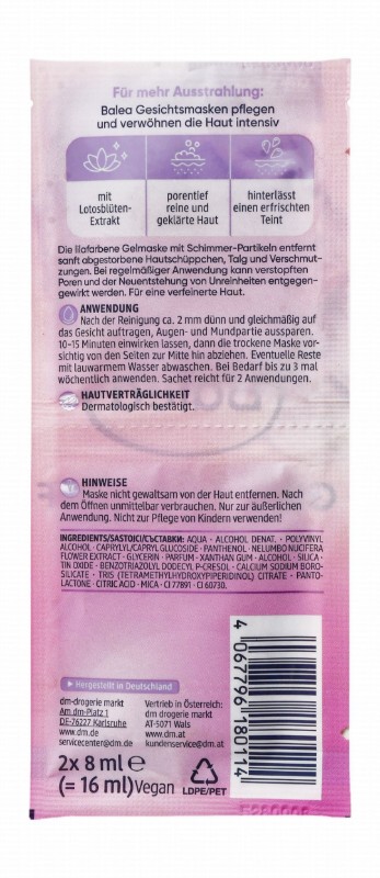 Balea Deep Cleansing Glow Peel-Off Face Mask with Lotus Extract for Combination Skin - vegan