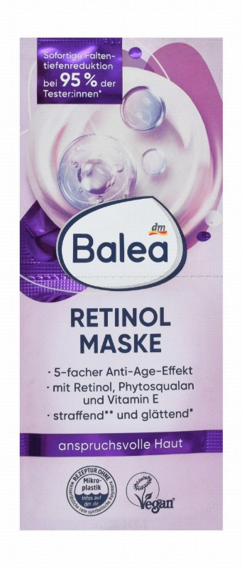 Balea Firming & Anti-Aging Facial Sheet Mask with Retinol & Vitamin E for Demanding Skin - vegan, microplastic free, synthetic polymers free