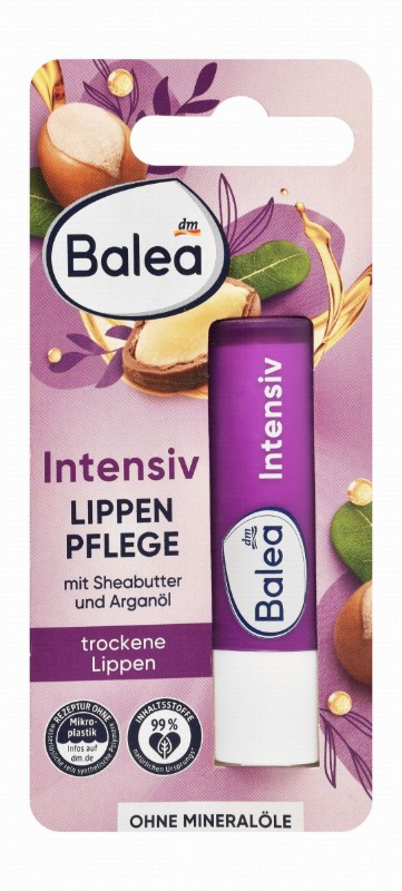 Balea Intensive Lip Balm with Shea Butter & Argan Oil for Dry Lips - microplastic free, synthetic polymers free