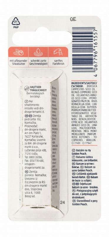 Balea Limited Edition Lip Balm Peach Scent - vegan, microplastic free